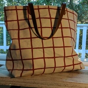 Madewell red and white canvas tote